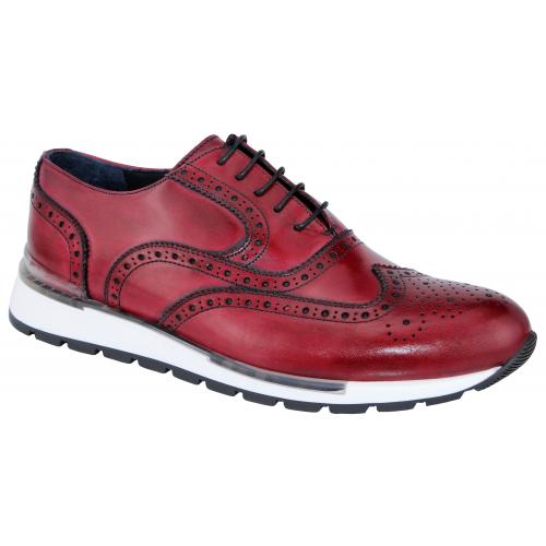 Duca Di Matiste "Barletta" Antique Red Genuine Italian Calfskin Leather Lace-Up Sneakers.